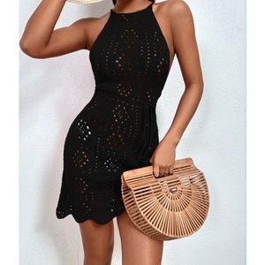Crochet Cover Up Dress Halter Black